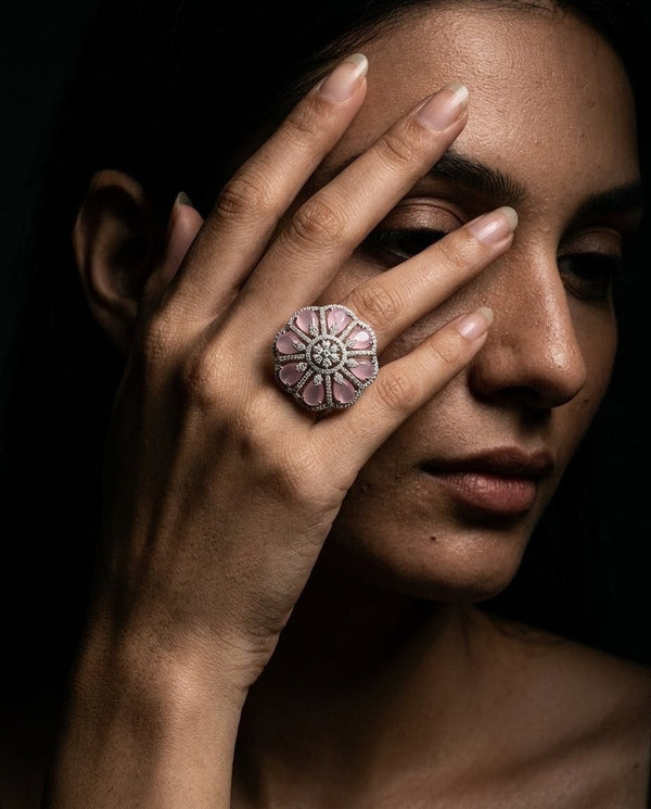 Silver-Plated Floral CZ Ring
