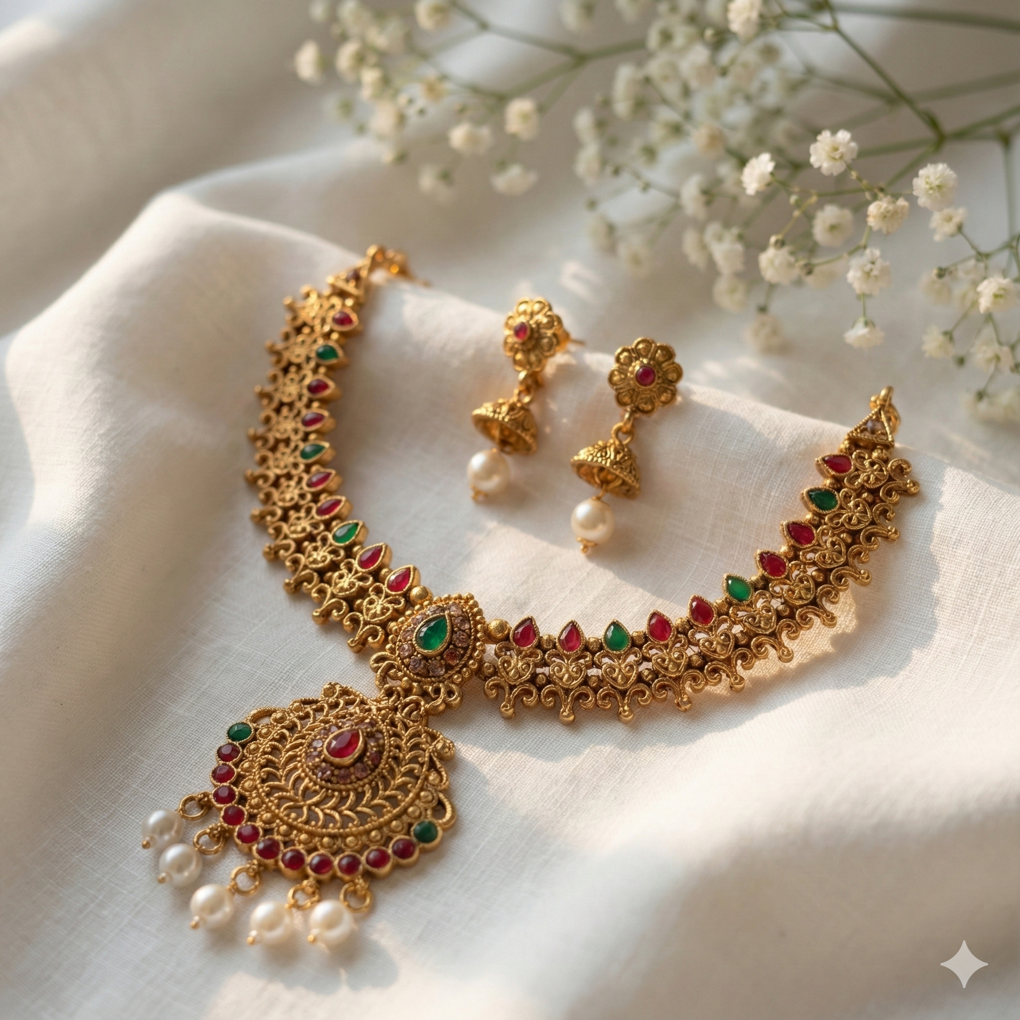 Traditional Imitation Golden Necklace Set | Gold Plated Artificial Jewellery for Wedding