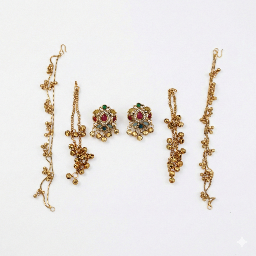 3-in-1 Convertible Earring Set - Gold Plated Studs Drops Ear Chains