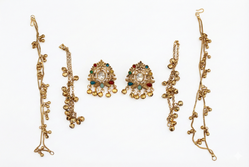 3-in-1 Convertible Earring Set - Gold Plated Studs Drops Ear Chain