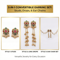 3-in-1 Convertible Earring Set - Gold Plated Studs Drops Ear Chains