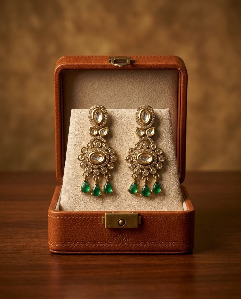 Gold-Plated Kundan Ruby Drop Earrings