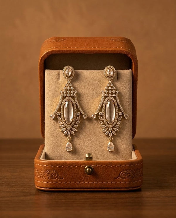 Gold-Plated Marquise Crystal Drop Earrings