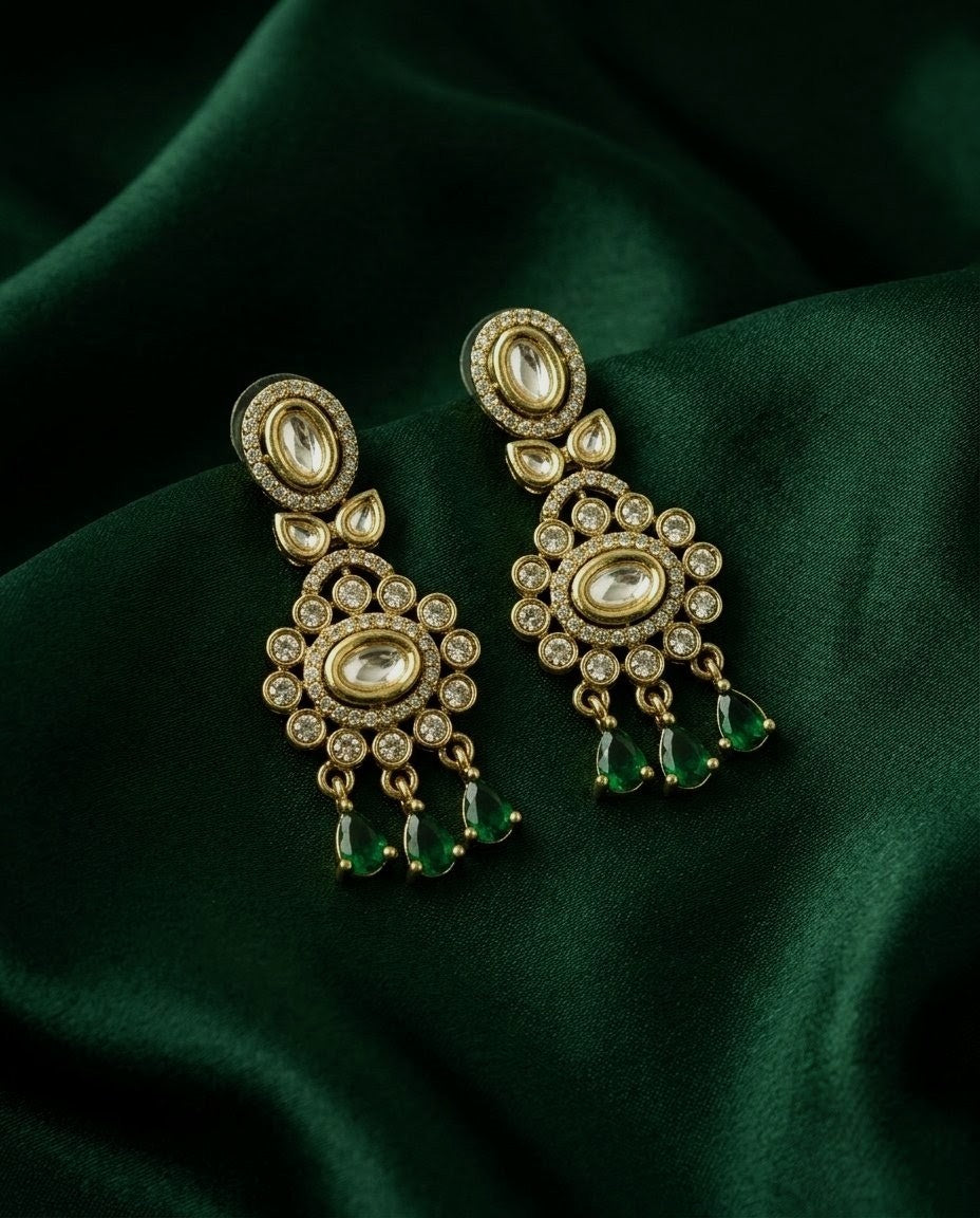 Gold-Plated Kundan Ruby Drop Earrings