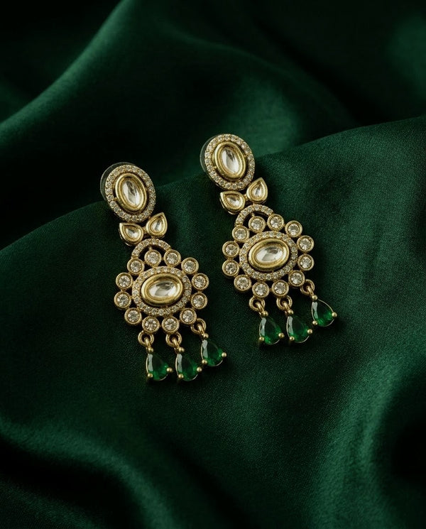 Gold-Plated Kundan Ruby Drop Earrings
