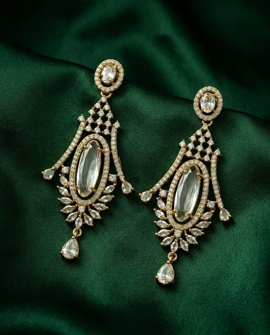 Gold-Plated Marquise Crystal Drop Earrings