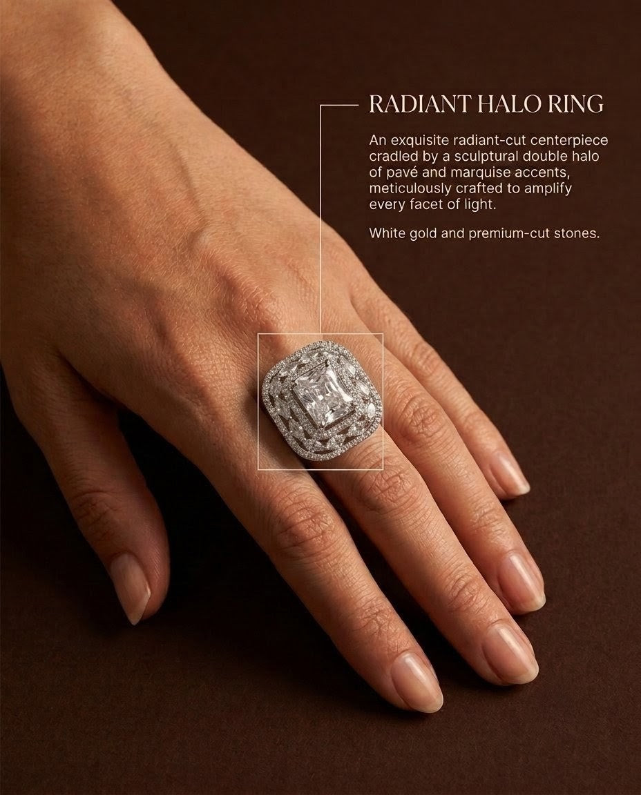 Silver-Plated Marquise Halo Cluster Ring