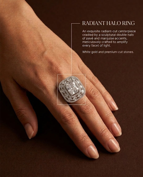 Silver-Plated Marquise Halo Cluster Ring