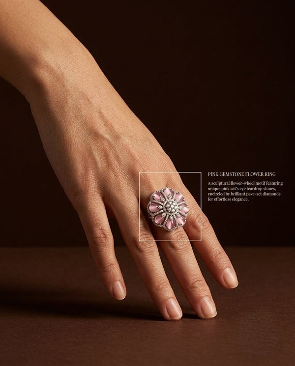 Silver-Plated Floral CZ Ring