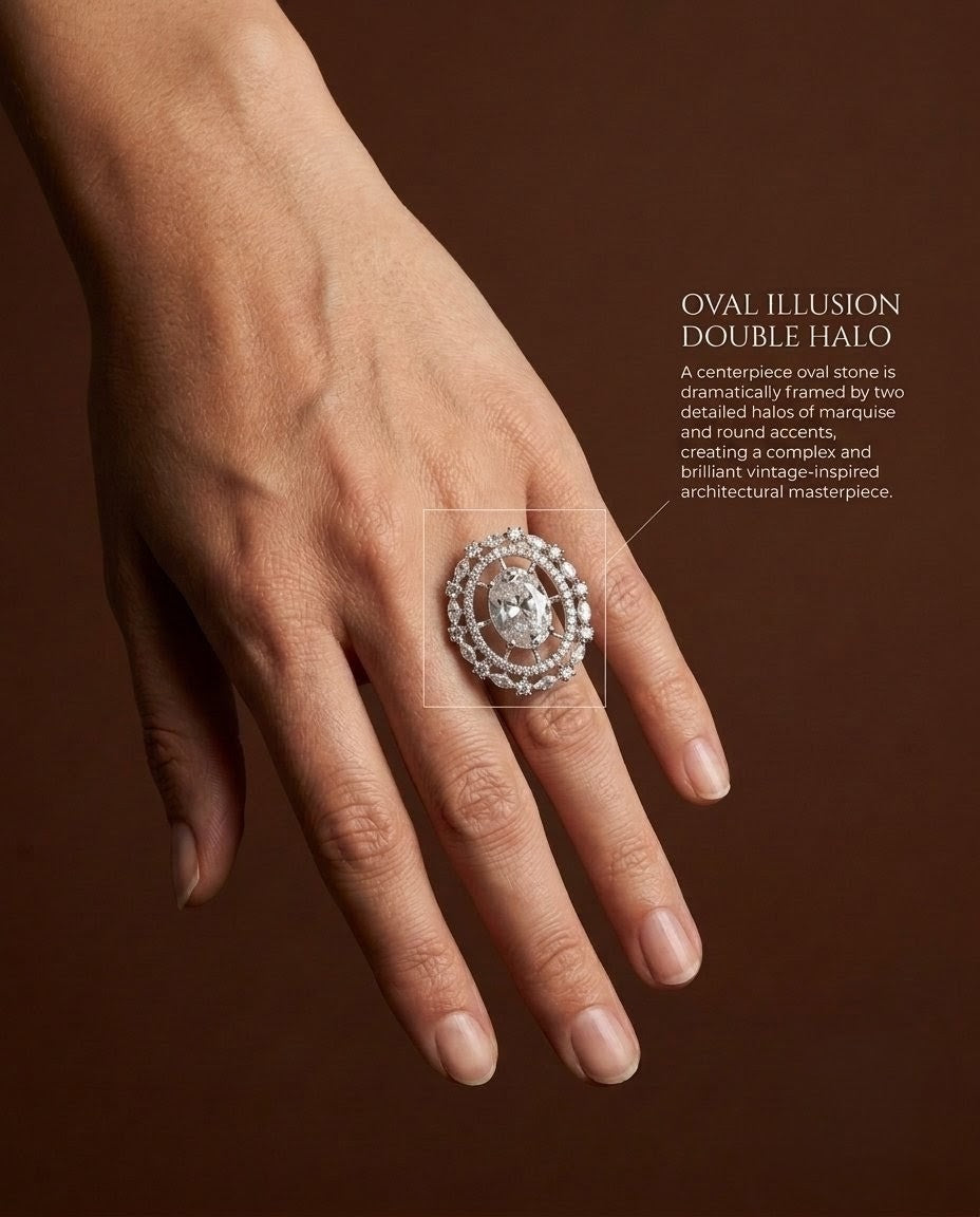 Sterling Silver Moissanite & Cubic Zirconia American Diamond Ring