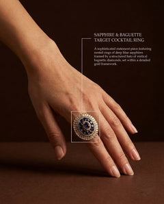 Gold-Plated American Diamond Sapphire Statement Ring
