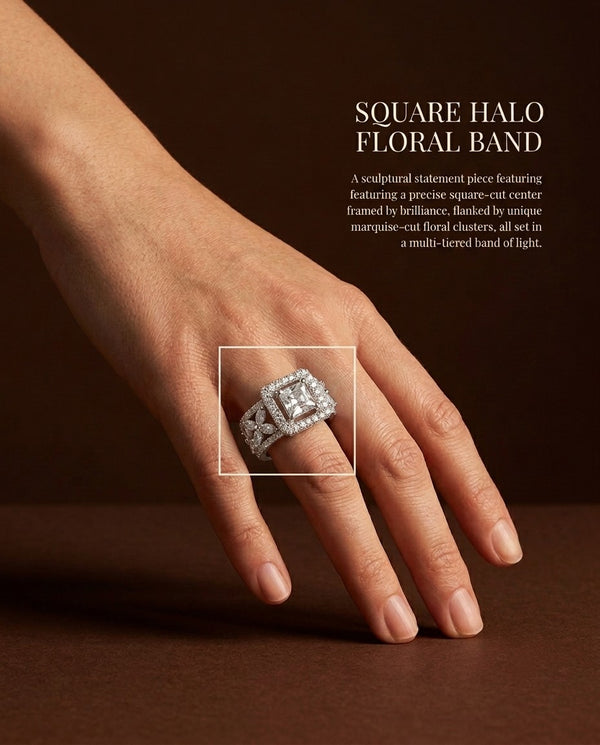 Silver-Plated Marquise Halo Cluster Ring