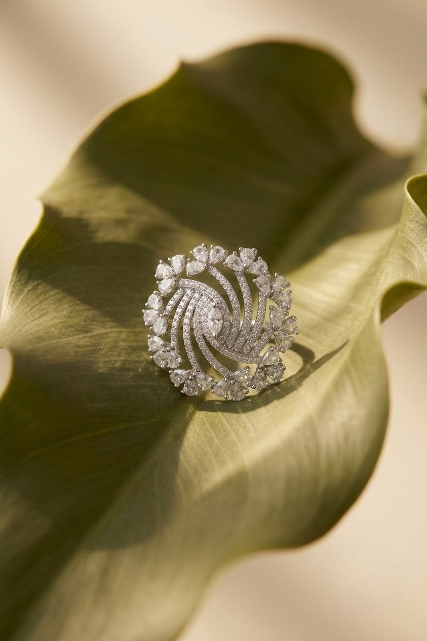 Pear-Shaped Moissanite Zirconia American Diamond Ring