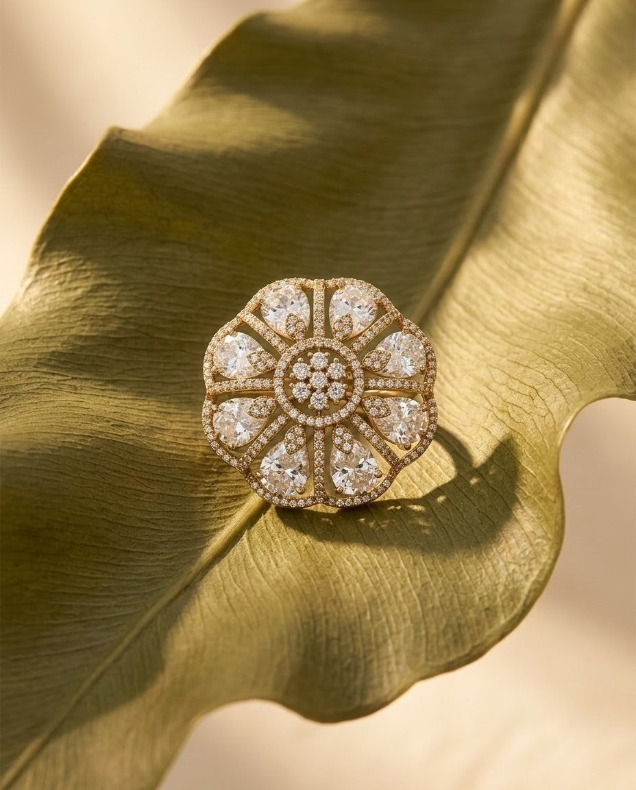 Gold-Plated American Diamond Statement Ring