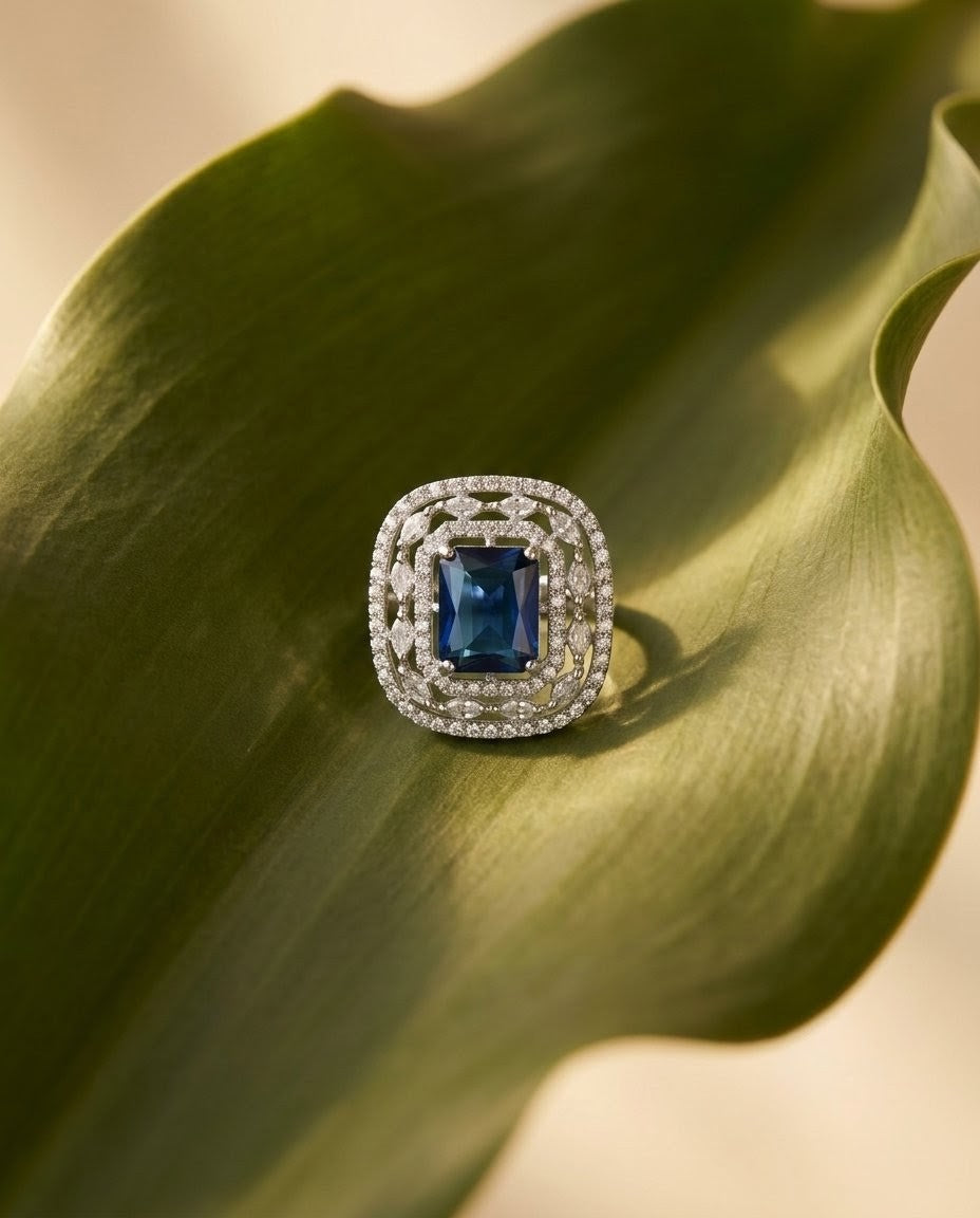 Silver-Plated Marquise Halo Cluster Ring