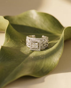 Silver-Plated Marquise Halo Cluster Ring