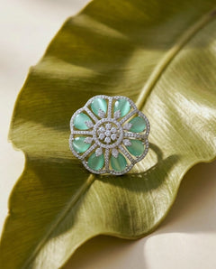 Silver-Plated Floral CZ Ring