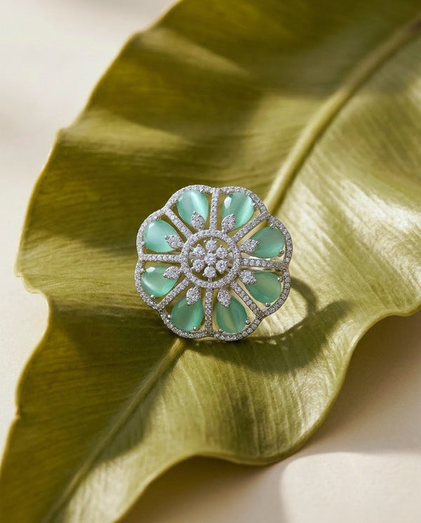 Silver-Plated Floral CZ Ring