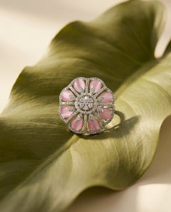 Silver-Plated Floral CZ Ring