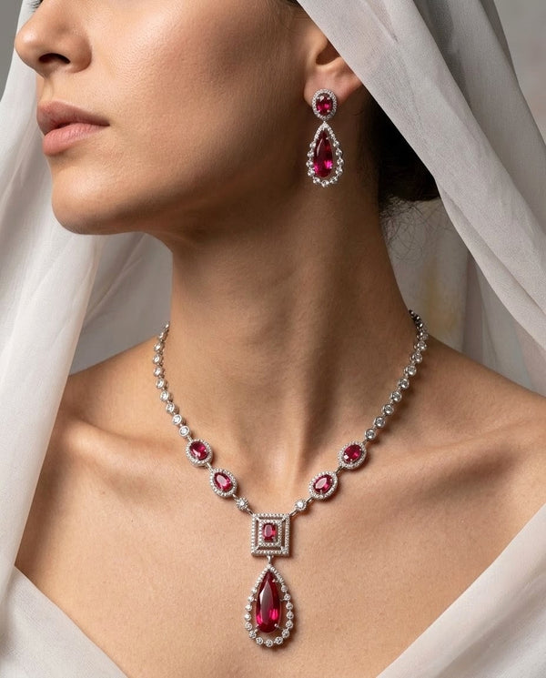 Gold-Plated AD Teardrop Pendant Necklace Set