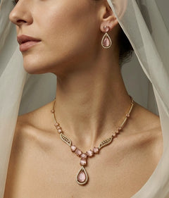 Gold-Plated AD Teardrop Pendant Necklace Set