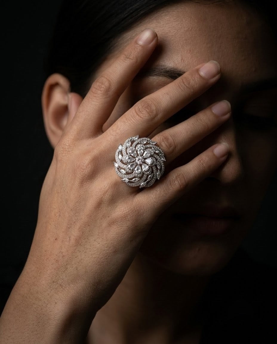 Pear-Shaped Moissanite Cubic Zirconia American Diamond Ring