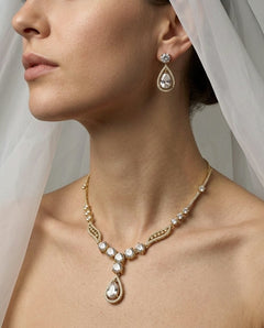 Gold-Plated AD Teardrop Pendant Necklace Set