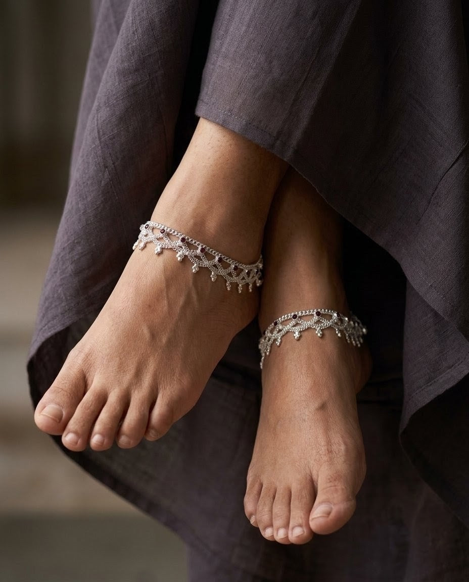 Ruby Red Filigree Anklets