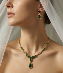 Gold-Plated AD Teardrop Pendant Necklace Set