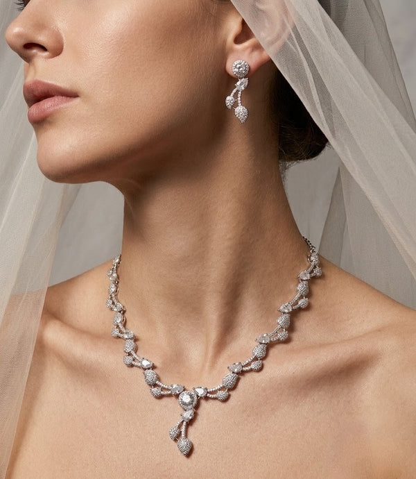 Emerald Green Leaf Vine AD & CZ Necklace Set