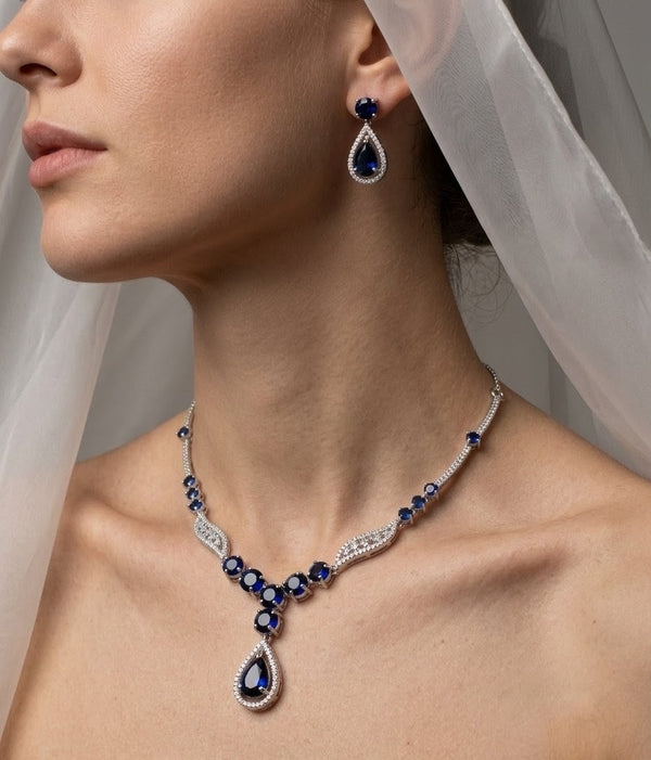 Gold-Plated AD Teardrop Pendant Necklace Set