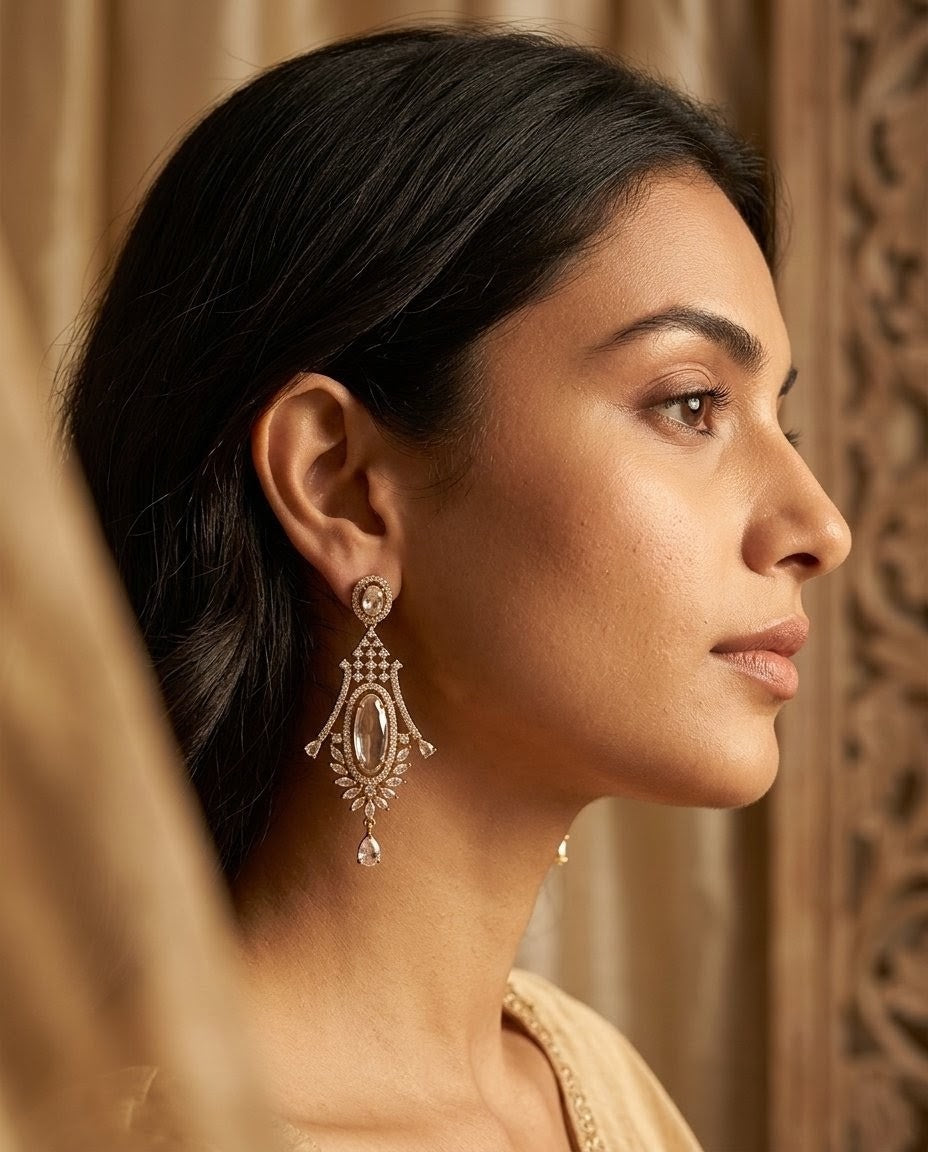 Gold-Plated Marquise Crystal Drop Earrings