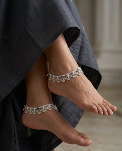 Silver-Plated AD Ghungroo Anklets
