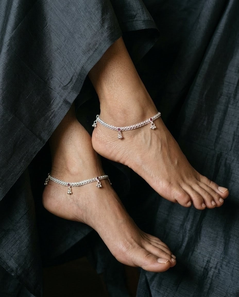 Ruby Red Filigree Ghungroo Anklets