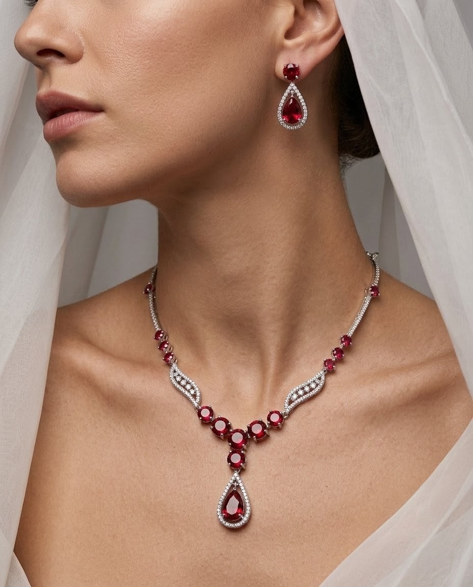 Gold-Plated AD Teardrop Pendant Necklace Set