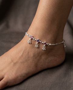 Silver-Plated AD Ghungroo Anklets