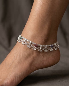 Silver-Plated AD Ghungroo Anklets