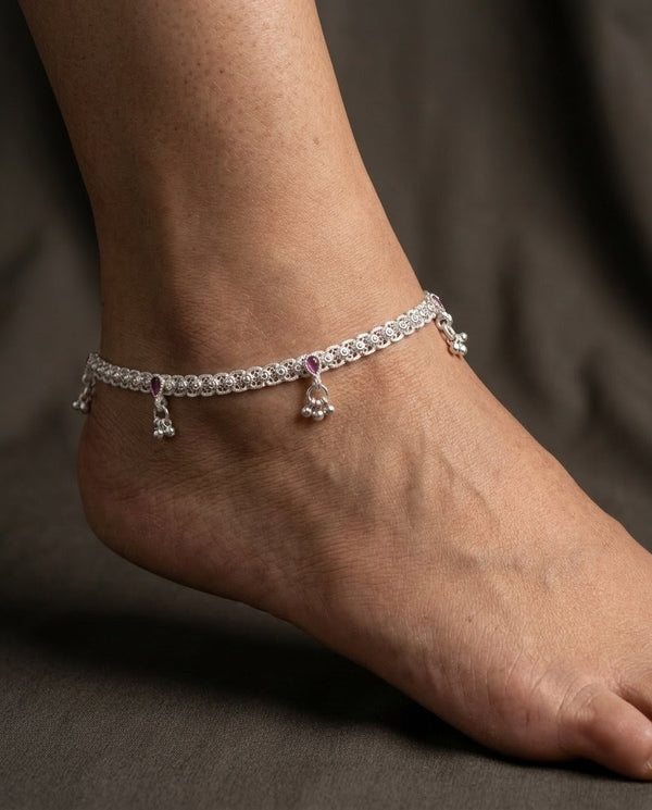 Ruby Red Filigree Ghungroo Anklets