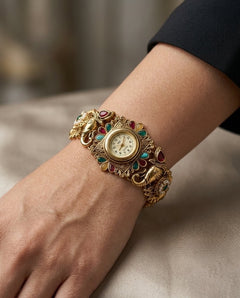 Antique Gold Rajwadi Kundan Watch Bracelet