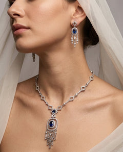 Silver-Plated American Diamond & Crystal Pendant Necklace Set
