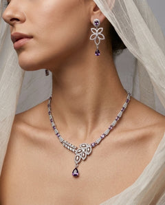Silver-Plated Teardrop CZ Necklace & Earrings Set