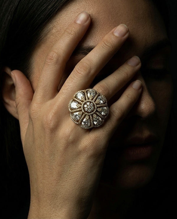 Gold-Plated American Diamond Statement Ring