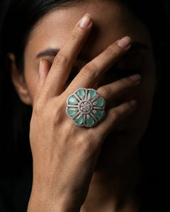 Silver-Plated Floral CZ Ring