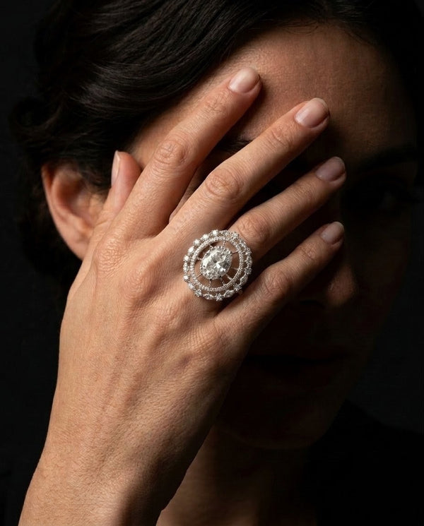 Sterling Silver Moissanite & Cubic Zirconia American Diamond Ring