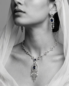Silver-Plated American Diamond & Crystal Pendant Necklace Set