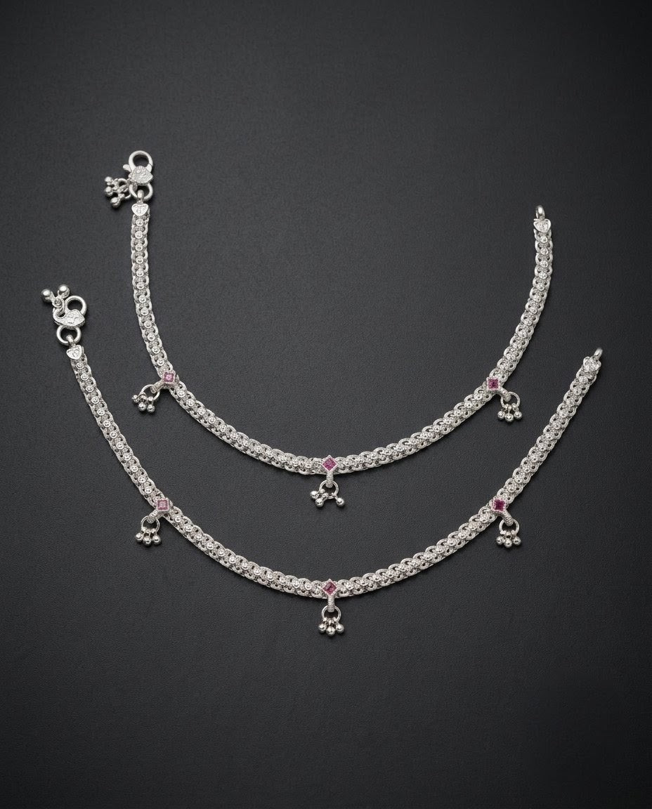 Ruby Red Filigree Ghungroo Anklets