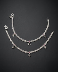 Ruby Red Filigree Ghungroo Anklets