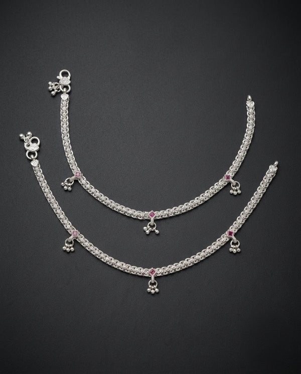 Ruby Red Filigree Ghungroo Anklets