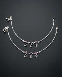 Silver-Plated AD Ghungroo Anklets