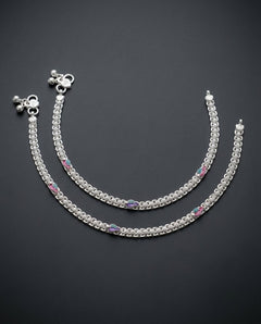 Silver-Plated Meenakari Ghungroo Anklets